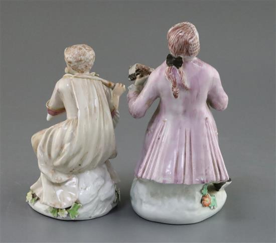 Two Continental porcelain figures of musicians, probably Thuringia, mid 18th century, 17.5cm and 15cm